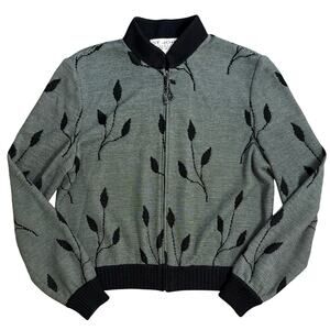 VTG St. John Bomber Jacket Santana Knit Leaves Full Zip Marie Gray Women’s Sz 2